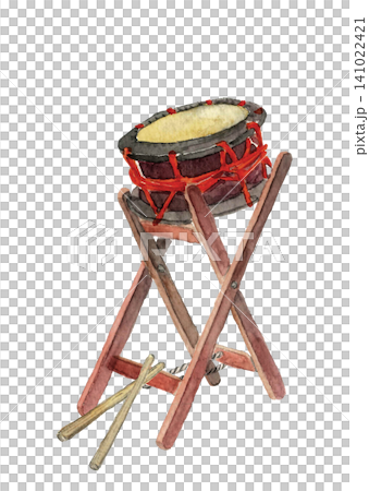 Watercolor illustration of a taiko drum [Hand-drawn] White background, cutout, with space for copying 141022421