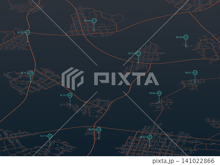 map displaying geolocation coordinates and orange road grid. Vector illustration. map displaying geolocation coordinates and orange road grid. Vector illustration. 141022866