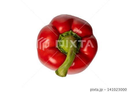 Red bell pepper placed on a white background showing its shape and color Red bell pepper placed on a white background showing its shape and color 141023000