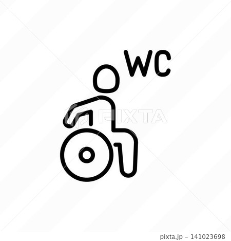 Wheelchair accessible toilet icon for barrier-free public restroom. Thin line icon. Public restroom adapted for disabled. Vector illustration. Wheelchair accessible toilet icon for barrier-free public restroom. Thin line icon. Public restroom adapted for disabled. Vector illustration. 141023698
