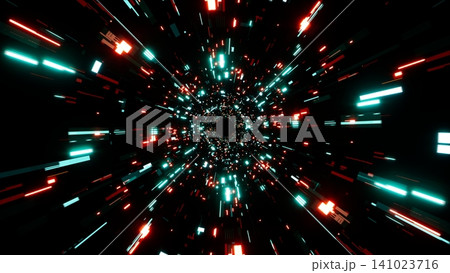 Flowing cyan and red color cyber technology data particles Flowing cyan and red color cyber technology data particles 141023716