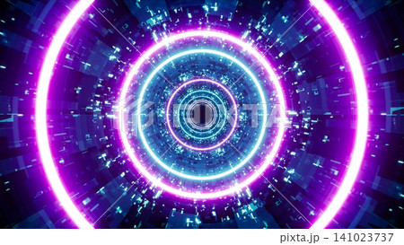 Glowing Neon Light Cyber Tunnel Portal Glowing Neon Light Cyber Tunnel Portal 141023737