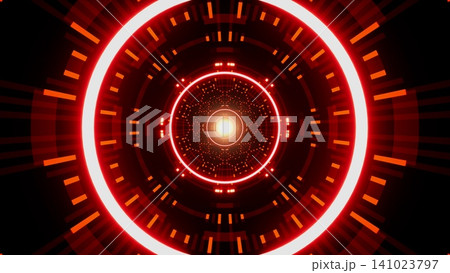 Circle and Dotted Red Light Tunnel Circle and Dotted Red Light Tunnel 141023797