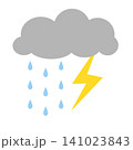 雨雲と稲妻と雨のイラスト 141023843