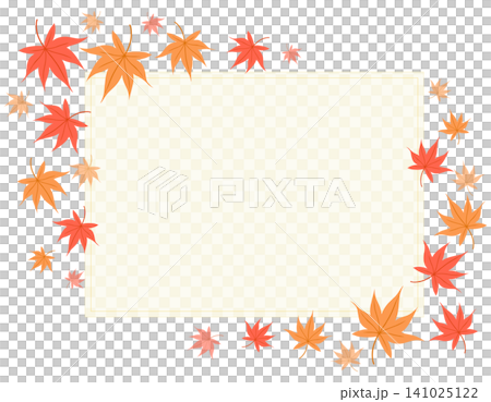 紅葉の長方形フレーム 赤や橙のもみじと市松模様を配した秋の背景素材 紅葉の長方形フレーム 赤や橙のもみじと市松模様を配した秋の背景素材 141025122