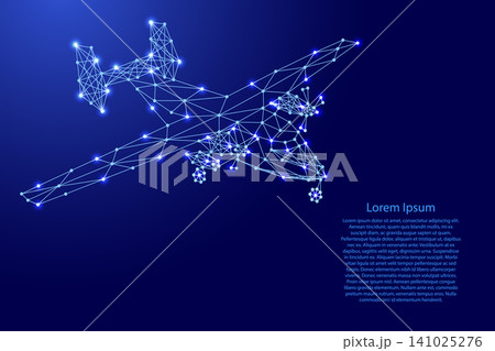 light-engine aircraft from futuristic polygonal blue lines and glowing stars for banner, poster, greeting card light-engine aircraft from futuristic polygonal blue lines and glowing stars for banner, poster, greeting card 141025276