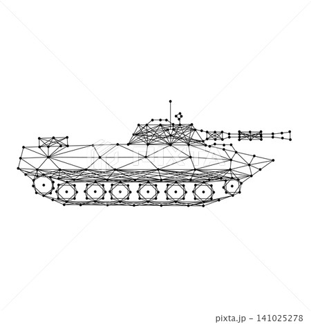 combat tracked tank from abstract futuristic polygonal black lines and dots combat tracked tank from abstract futuristic polygonal black lines and dots 141025278