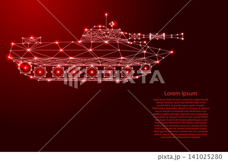 combat tracked tank from futuristic polygonal red lines and glowing stars for banner, poster, greeting card combat tracked tank from futuristic polygonal red lines and glowing stars for banner, poster, greeting card 141025280