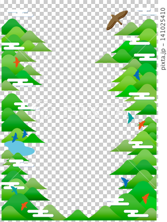 A natural landscape frame featuring mountain ranges and flying birds. A natural landscape frame featuring mountain ranges and flying birds. 141025410