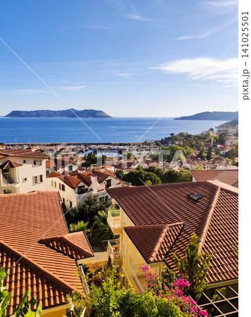 beautiful seascape of the city with a view of the roofs of houses beautiful seascape of the city with a view of the roofs of houses 141025501