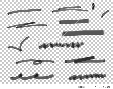 A set of handwritten-style underlines and checkmarks drawn with a monochrome highlighter. A set of handwritten-style underlines and checkmarks drawn with a monochrome highlighter. 141025936