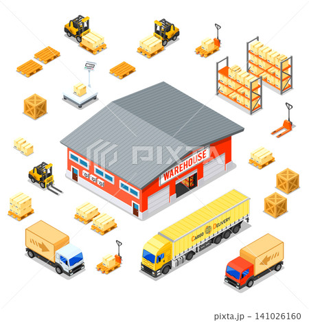 Warehouse Storage and Delivery Isometric Icons Set Warehouse Storage and Delivery Isometric Icons Set 141026160