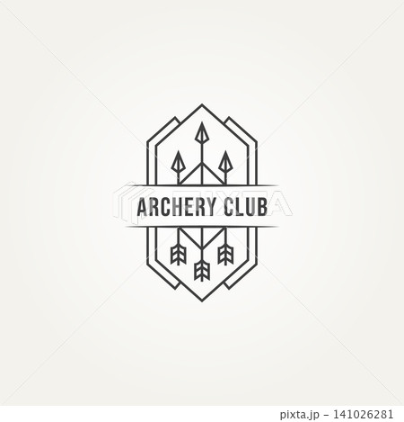 minimalist archery club line art emblem logo template vector illustration design. simple archery or hunting club emblem logo concept minimalist archery club line art emblem logo template vector illustration design. simple archery or hunting club emblem logo concept 141026281