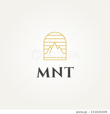 minimalist simple modern mountain line art badge emblem logo template vector illustration design 141026309