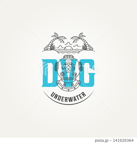 underwater diving club line art icon logo template vector illustration design. modern diving helmet and ocean element logo concept underwater diving club line art icon logo template vector illustration design. modern diving helmet and ocean element logo concept 141026364