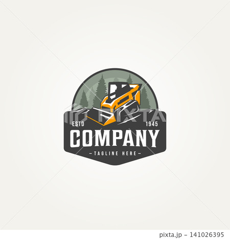 skid steer machine construction icon label emblem logo template vector illustration design. heavy equipment land clearing machine badge logo concept 141026395