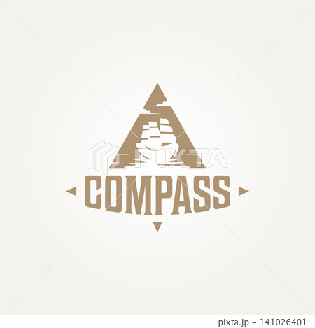 modern pirate ship in the ocean compass label icon logo template vector illustration design modern pirate ship in the ocean compass label icon logo template vector illustration design 141026401