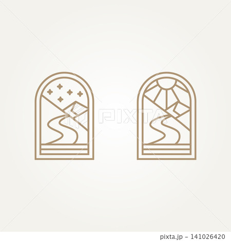 set of minimalist mountain hostel day and night theme icon logo template vector illustration design. simple modern hotel, villa, rent house logo concept set of minimalist mountain hostel day and night theme icon logo template vector illustration design. simple modern hotel, villa, rent house logo concept 141026420