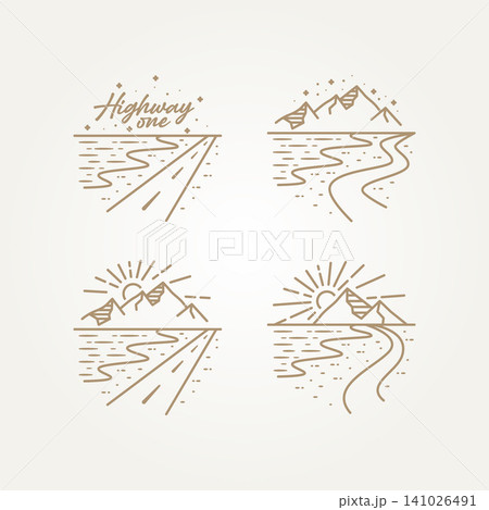 set of highway one with beach view line art template vector illustration design. simple modern travel, holiday, trip concept set of highway one with beach view line art template vector illustration design. simple modern travel, holiday, trip concept 141026491