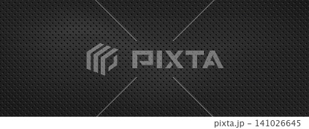 Dark perforated metal texture with black carbon fiber and micro holes. Seamless grey speaker grate pattern on modern background. Matte vector metal mesh panel with perforated grid for audio design Dark perforated metal texture with black carbon fiber and micro holes. Seamless grey speaker grate pattern on modern background. Matte vector metal mesh panel with perforated grid for audio design 141026645