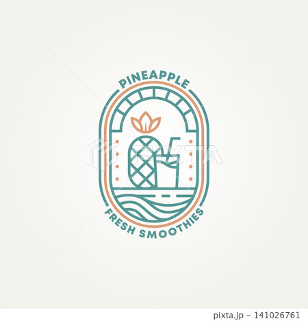 minimalist pineapple smoothie juice badge logo template vector illustration design. simple modern smoothie bar pineapple cup emblem logo concept 141026761