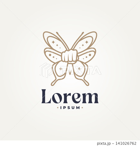 minimalist punch hand and butterfly logo template vector illustration design minimalist punch hand and butterfly logo template vector illustration design 141026762