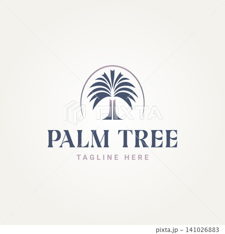 minimalist luxury tropical palm tree icon logo template vector illustration design. simple modern travelers, vacationers, nature lovers, and resorts logo concept 141026883