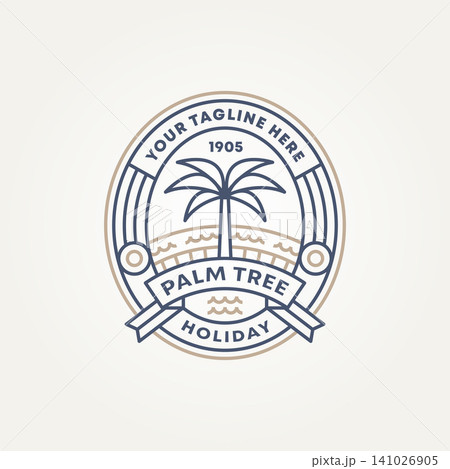 minimalist beach palm tree line art badge icon logo template vector illustration design. simple modern holiday, travel, vacation emblem logo concept minimalist beach palm tree line art badge icon logo template vector illustration design. simple modern holiday, travel, vacation emblem logo concept 141026905