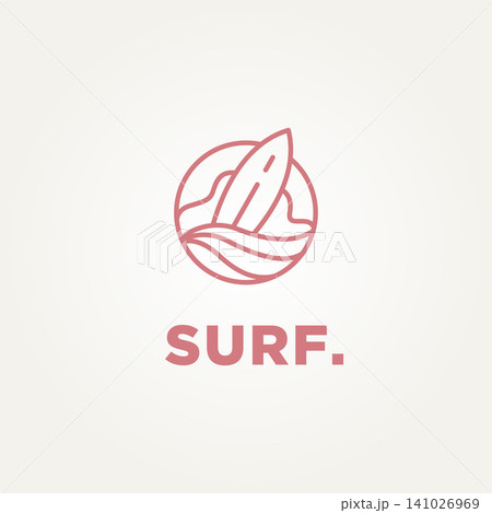 surfboard and wave minimalist line art logo template vector illustration design. simple modern surfer, water sport, surfboard logo concept surfboard and wave minimalist line art logo template vector illustration design. simple modern surfer, water sport, surfboard logo concept 141026969