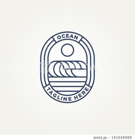 ocean sea wave minimalist badge line art logo template vector illustration design. simple modern surfer, resort hotels, holiday emblem logo concept 141026989