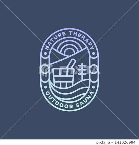 minimalist outdoor sauna badge line art logo template vector illustration design. simple modern spa, wellness, nature therapy emblem logo concept 141026994