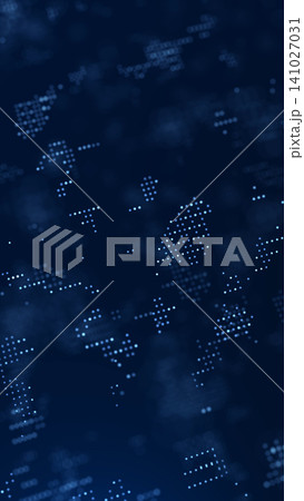 Vertical blue digital dot pattern with data blocks for cybersecurity, AI technology and network background. 141027031