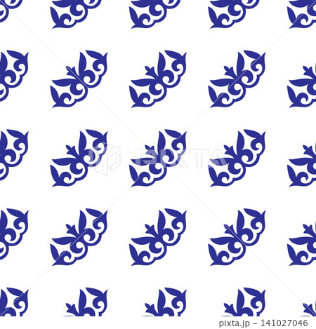 Ethnic Asia national Seamless pattern ornament Kazakh, Kyrgyz, Mongol. Seamless pattern. For textile design, wallpaper, graphic art, ceramic, stencil, embroidery. Vector illustration in blue color Ethnic Asia national Seamless pattern ornament Kazakh, Kyrgyz, Mongol. Seamless pattern. For textile design, wallpaper, graphic art, ceramic, stencil, embroidery. Vector illustration in blue color 141027046