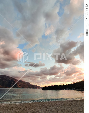 beautiful landscape of a sandy beach on the sea beautiful landscape of a sandy beach on the sea 141027312