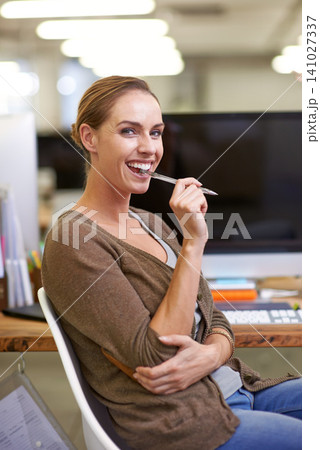 Happy, woman and virtual assistant in portrait at office with for customer service and consultation. Professional, employee and person relax at desk for technical support with feedback for client Happy, woman and virtual assistant in portrait at office with for customer service and consultation. Professional, employee and person relax at desk for technical support with feedback for client 141027337