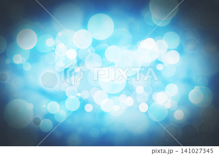 Abstract, graphic and blue bokeh with light, Christmas theme, decor and creativity with color. Wallpaper, effects and sparkle or shine with pattern, circle and creative design for screensaver 141027345