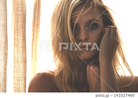 Beauty, portrait and confident woman in bedroom for skincare, skin glow and shine in home. Aesthetic, makeup and beautiful female person for facial cosmetics, dermatology or glamour in apartment Beauty, portrait and confident woman in bedroom for skincare, skin glow and shine in home. Aesthetic, makeup and beautiful female person for facial cosmetics, dermatology or glamour in apartment 141027460