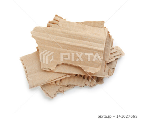 Pieces of torn cardboard isolated on white, top view Pieces of torn cardboard isolated on white, top view 141027665