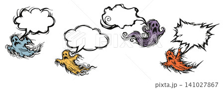 Various character of ghosts with blank speech bubble isolated Various character of ghosts with blank speech bubble isolated 141027867