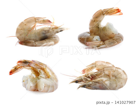 Set of fresh raw shrimps on white background Set of fresh raw shrimps on white background 141027907