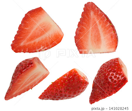 Red ripe strawberries, juicy pieces on isolated background Red ripe strawberries, juicy pieces on isolated background 141028245