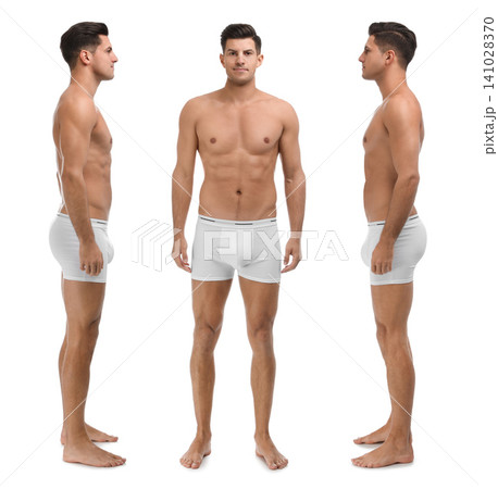 Collage of man in underwear on white background Collage of man in underwear on white background 141028370