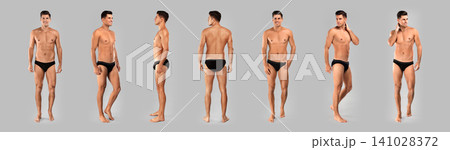 Collage of man in underwear on grey background. Banner design Collage of man in underwear on grey background. Banner design 141028372
