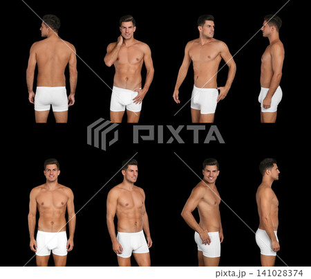Collage of man in underwear on black background Collage of man in underwear on black background 141028374