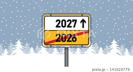 place sign with new year number 2027 in snowy winter landscape vector illustration 141028779