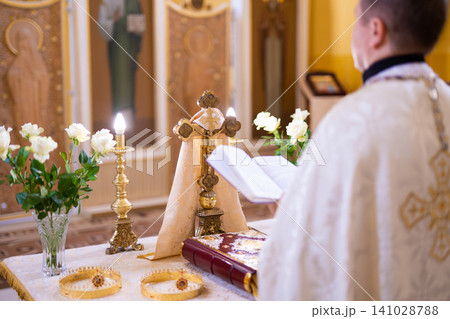 church accessories for the priest's service are made of gold church accessories for the priest's service are made of gold 141028788