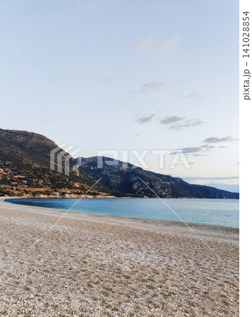 beautiful landscape of a sandy beach on the sea beautiful landscape of a sandy beach on the sea 141028854