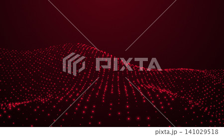 Abstract Red Digital Particle Wave Landscape on Dark Background, Futuristic Data Surface with Copy Space Abstract Red Digital Particle Wave Landscape on Dark Background, Futuristic Data Surface with Copy Space 141029518