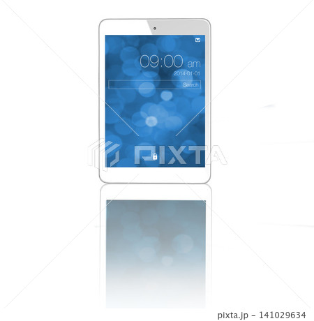 Tablet, screen and digital ui in studio isolated on a white background mockup space. Technology, locked display and electronics, software and online search bar for communication on an internet app Tablet, screen and digital ui in studio isolated on a white background mockup space. Technology, locked display and electronics, software and online search bar for communication on an internet app 141029634