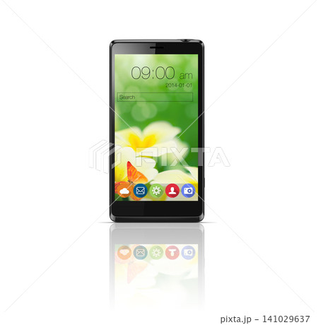 Phone screen, technology and ui of cellphone in studio isolated on a white background mockup space. Smartphone, mobile and display of digital software and app icons with search bar on reflection Phone screen, technology and ui of cellphone in studio isolated on a white background mockup space. Smartphone, mobile and display of digital software and app icons with search bar on reflection 141029637